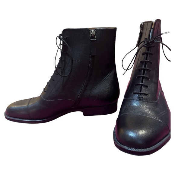 Gucci Men's Black Leather Side Zip Lace-up boot NWB - Picture 4 of 7